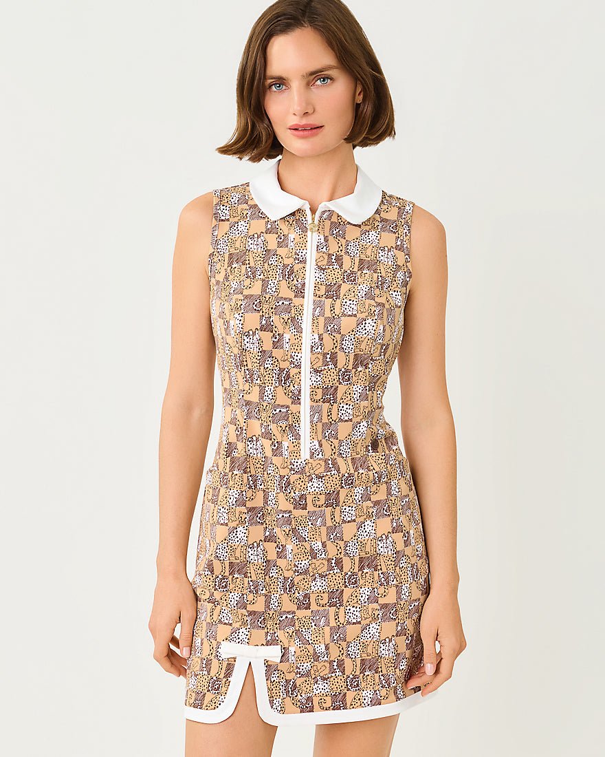 Lilly Pulitzer - Kathy Bow Dress Upf 50 Plus - Iced Latte Cheetah Checks