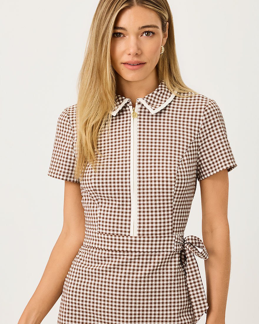 Lilly Pulitzer - Kathy Short Sleeve Tie Dress - Coco Beach Mini Performance Gingham