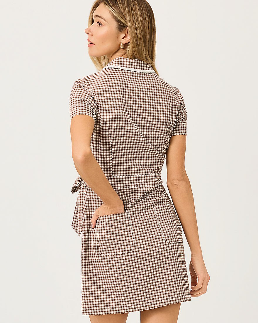 Lilly Pulitzer - Kathy Short Sleeve Tie Dress - Coco Beach Mini Performance Gingham