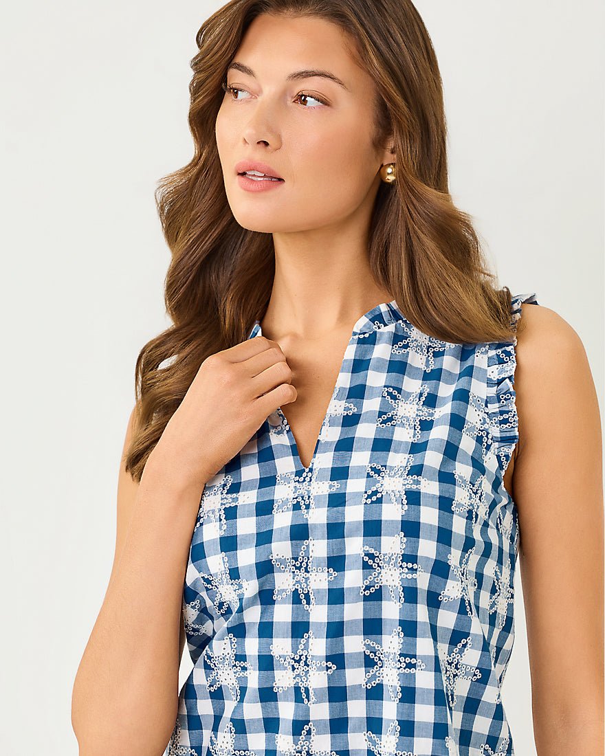 Lilly Pulitzer - Kavalla Dress - Starlight Navy Starfishing Embroidered Gingham