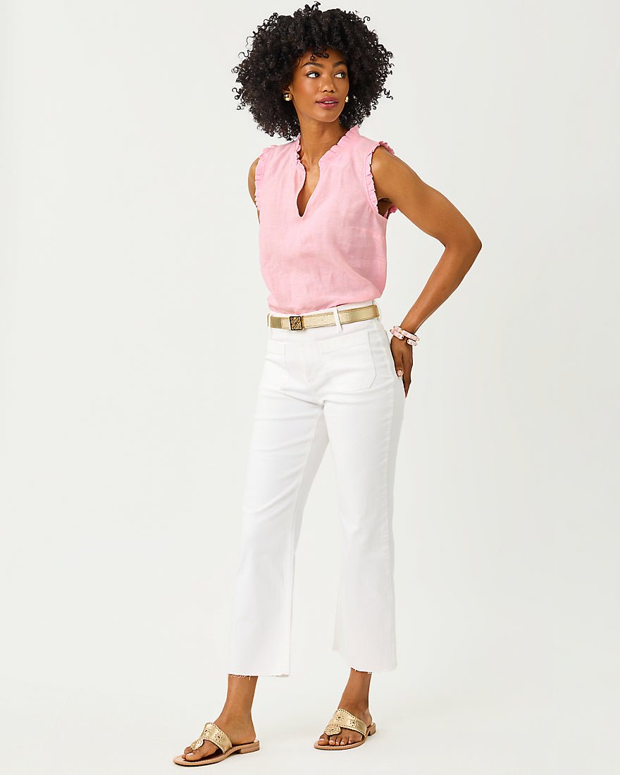 Lilly Pulitzer - Kavalla Sleeveless Ruffle Top - Conch Shell Pink X Resort White