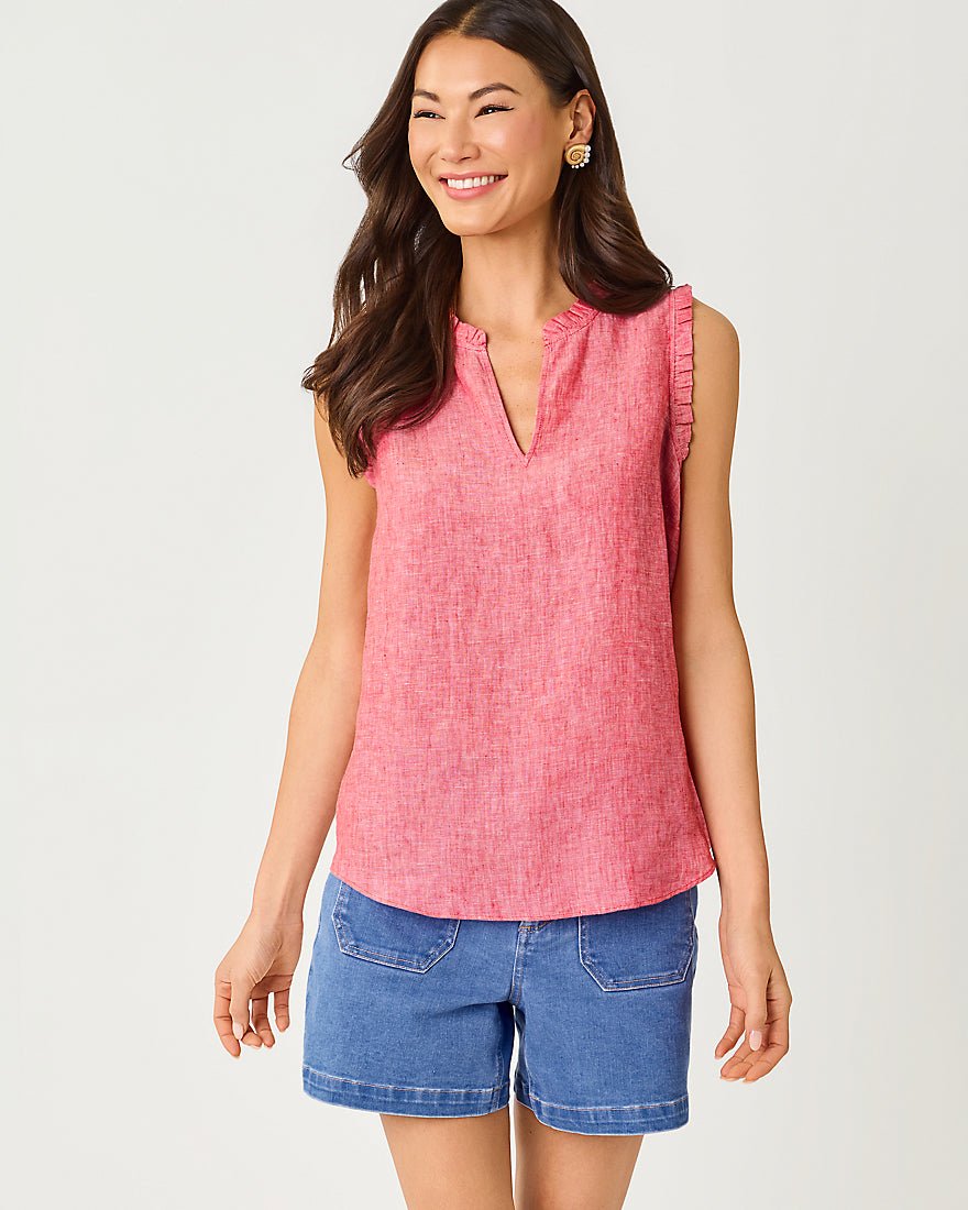 Lilly Pulitzer - Kavalla Sleeveless Ruffle Top - Paradise Punch X Resort White