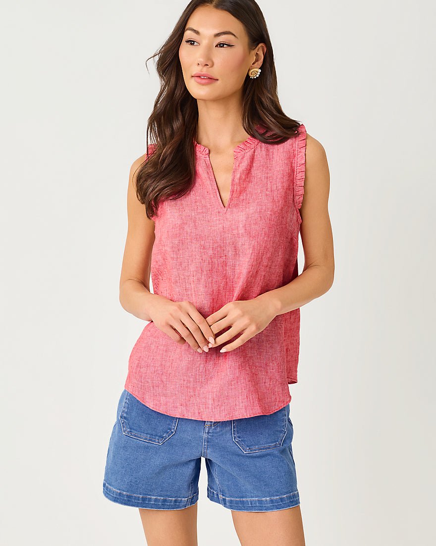 Lilly Pulitzer - Kavalla Sleeveless Ruffle Top - Paradise Punch X Resort White