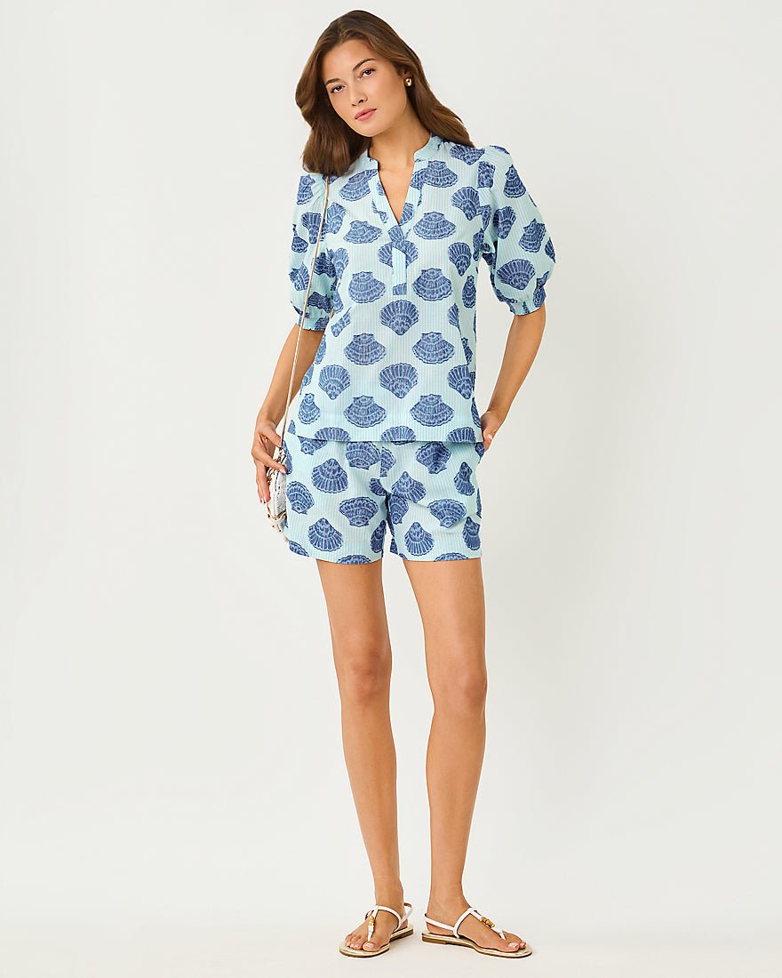 Lilly Pulitzer - Kilah Stripe Jacquard Short - Day Dream Blue Seashell Jacquard Yarn Dyed Stripe