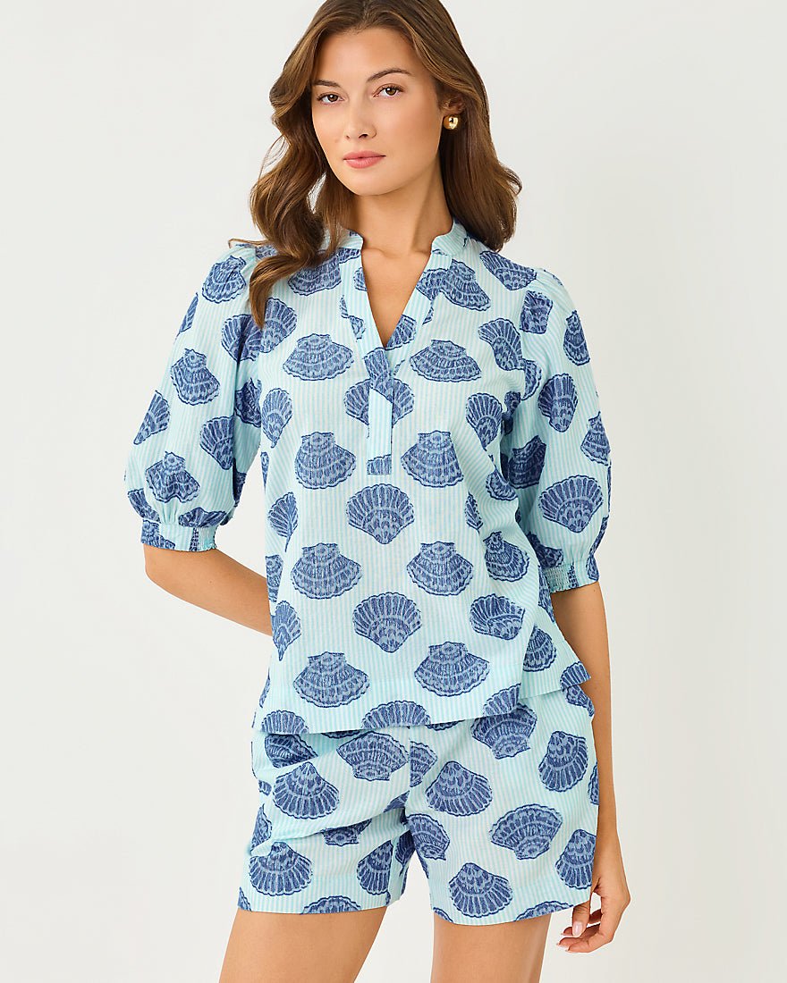 Lilly Pulitzer - Kilah Stripe Jacquard Short - Day Dream Blue Seashell Jacquard Yarn Dyed Stripe