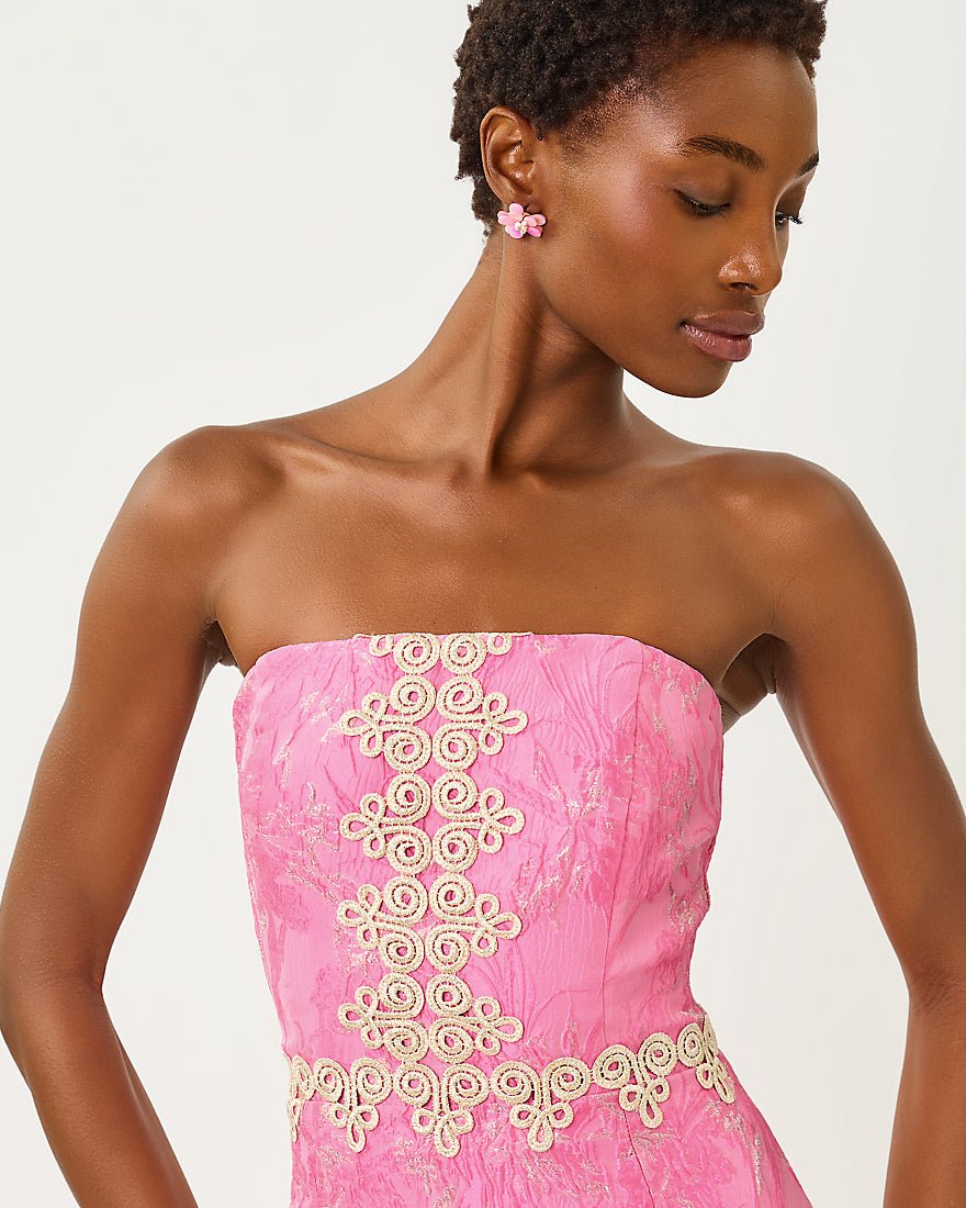 Lilly Pulitzer - Kristella Maxi Dress - Conch Shell Pink Glitter Crinkle Brocade