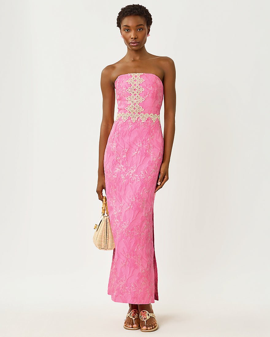 Lilly Pulitzer - Kristella Maxi Dress - Conch Shell Pink Glitter Crinkle Brocade