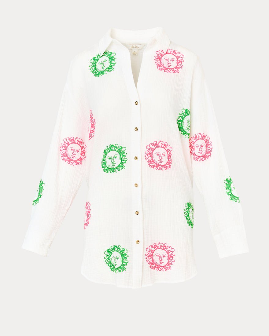 Lilly Pulitzer - Kwitney Embroidered Long Sleeve Coverup - Resort White Fleur De Lilly