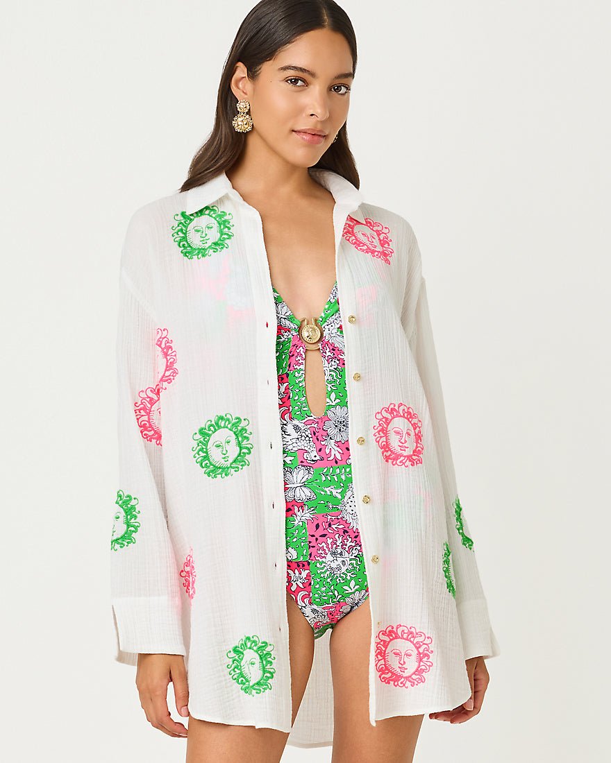 Lilly Pulitzer - Kwitney Embroidered Long Sleeve Coverup - Resort White Fleur De Lilly