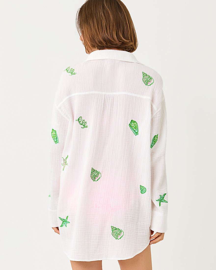 Lilly Pulitzer - Kwitney Long Sleeve Cover Up - Resort White Ship To Shore Embroidery
