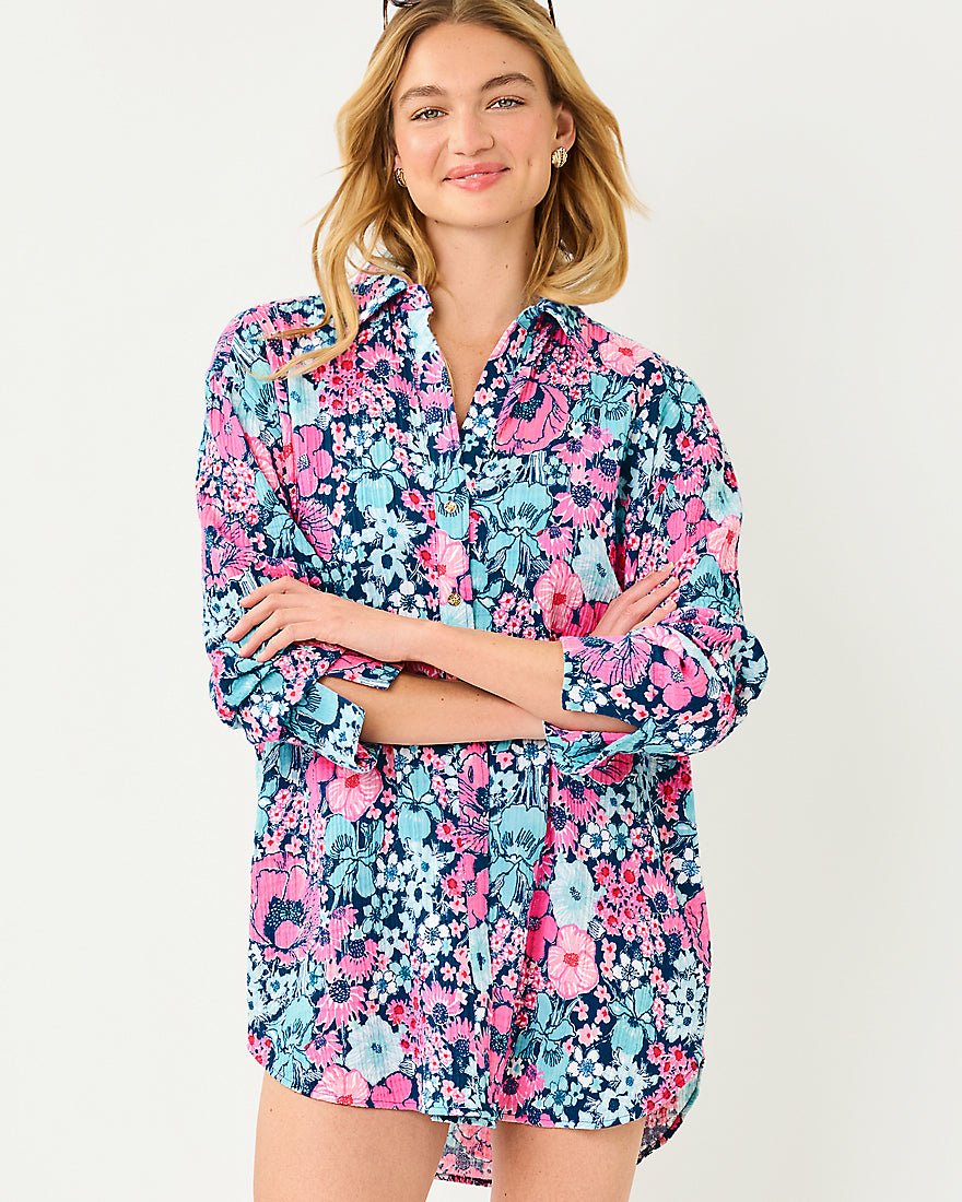 Lilly Pulitzer - Kwitney Long Sleeve Cover Up - Starlight Navy In All Her Glory