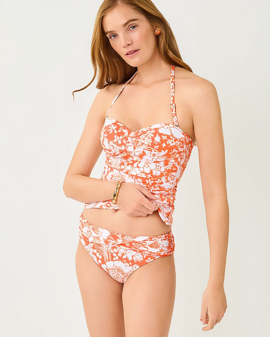 Lilly Pulitzer - Lagoon Sarong Hipster Bikini Bottom - Sunset Orange Budding Romance