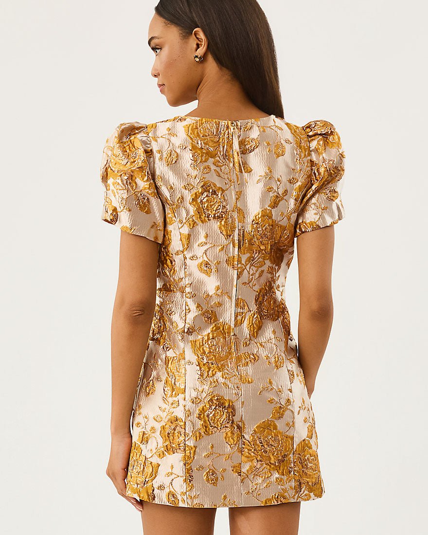 Lilly Pulitzer - Lala Skirted Romper - Begonia Gold In Full Bloom Metallic Brocade