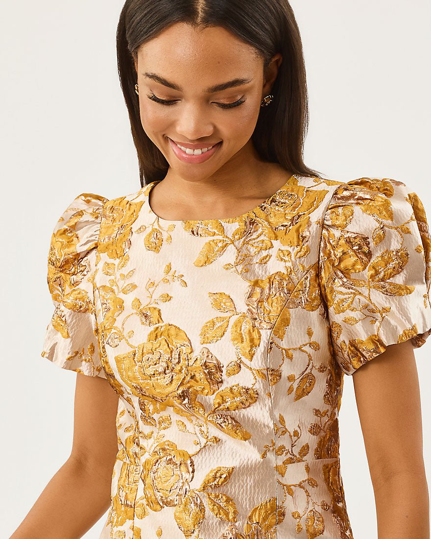 Lilly Pulitzer - Lala Skirted Romper - Begonia Gold In Full Bloom Metallic Brocade