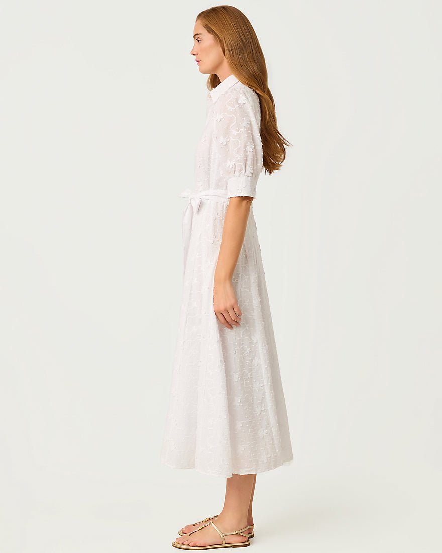 Lilly Pulitzer - Larkyn Midi Shirtdress - Resort White Monarch Embroidered Cotton Swiss Dot