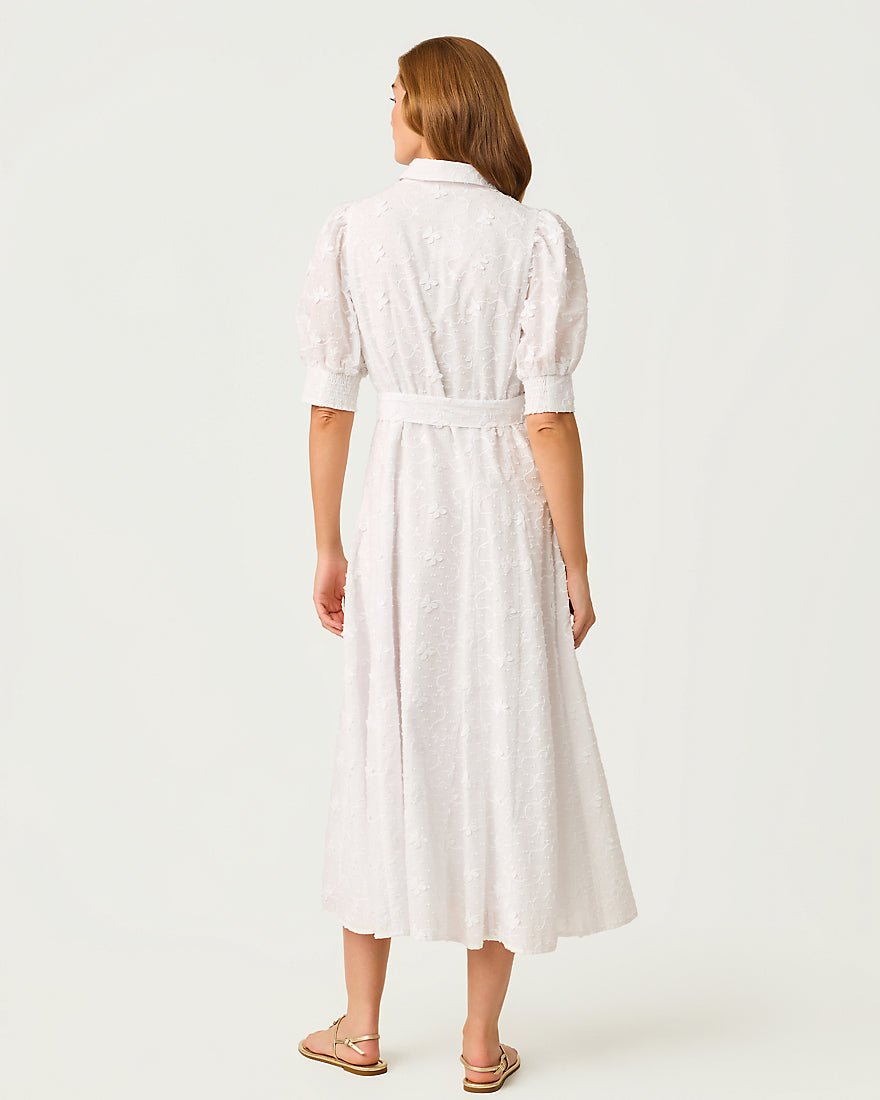 Lilly Pulitzer - Larkyn Midi Shirtdress - Resort White Monarch Embroidered Cotton Swiss Dot