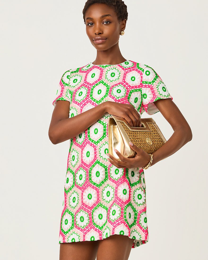 Lilly Pulitzer - Leyla Shift Dress - Cherry Blossom Pink Daisy Hex Crochet