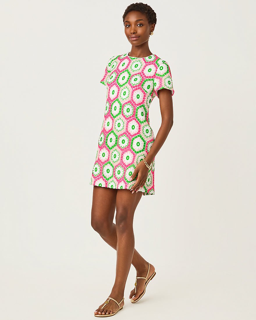 Lilly Pulitzer - Leyla Shift Dress - Cherry Blossom Pink Daisy Hex Crochet