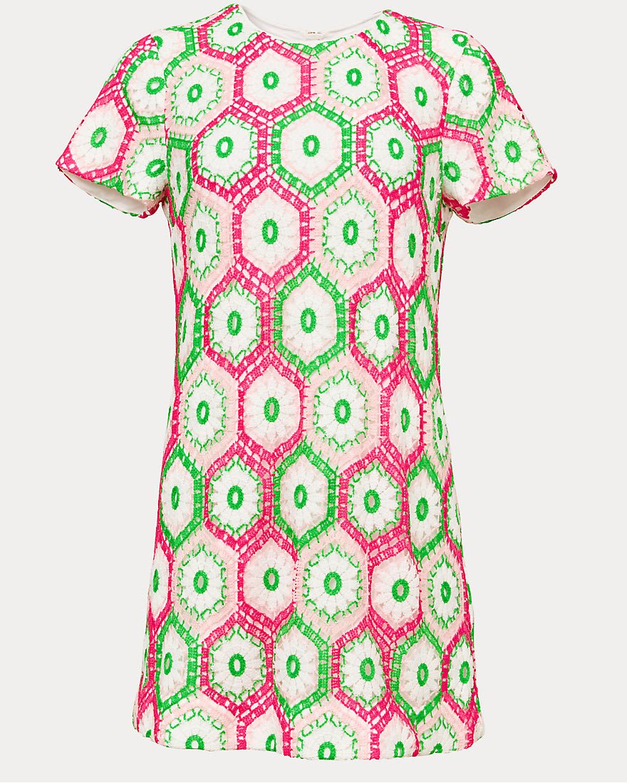 Lilly Pulitzer - Leyla Shift Dress - Cherry Blossom Pink Daisy Hex Crochet