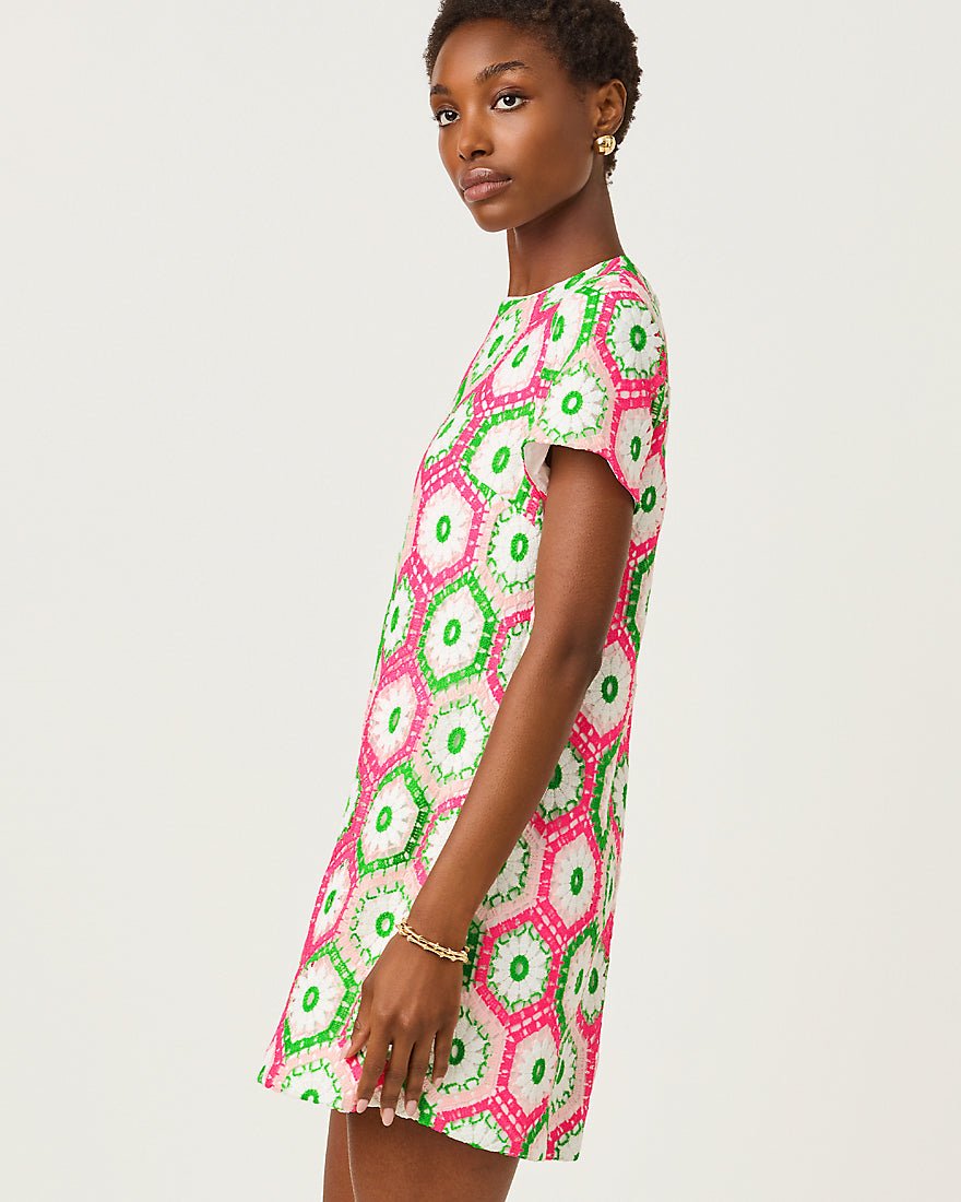 Lilly Pulitzer - Leyla Shift Dress - Cherry Blossom Pink Daisy Hex Crochet