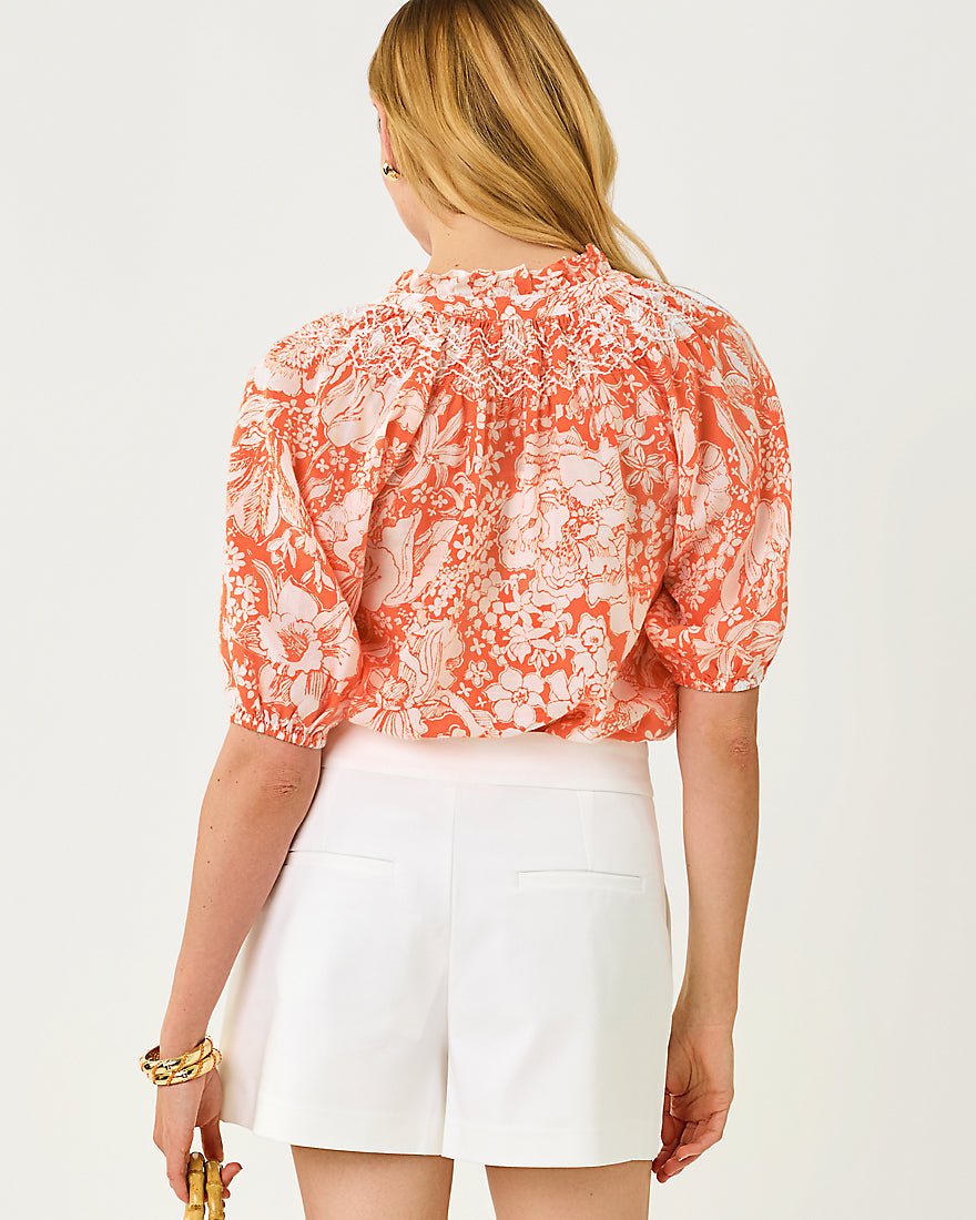 Lilly Pulitzer - Lourdes Short Sleeve Top - Sunset Orange Budding Romance