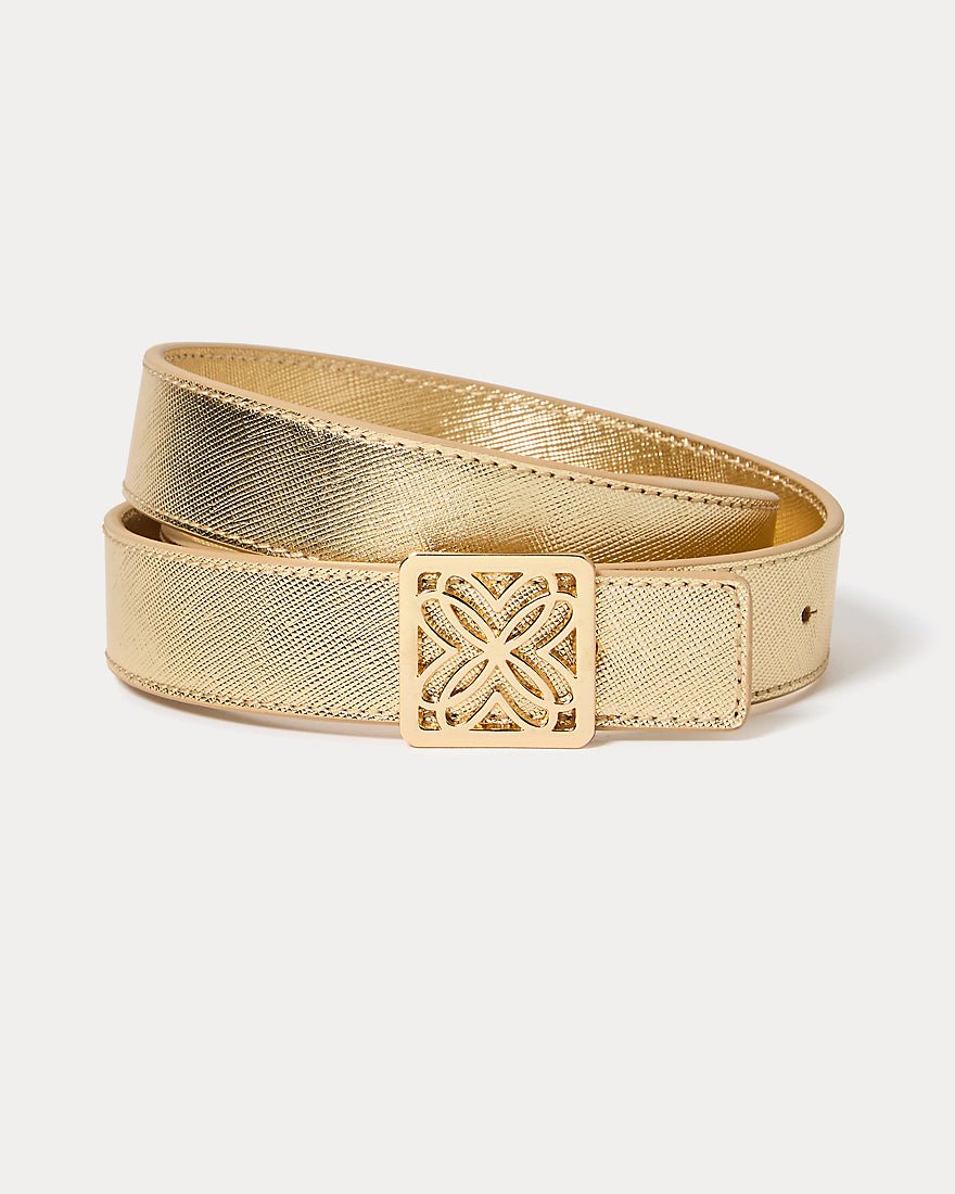Lilly Pulitzer - Lp Skinny Leather Logo Belt - Gold Metallic