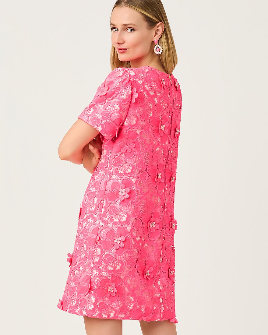 Lilly Pulitzer - Malena Lace Shift Dress - Cherry Blossom Pink Flower Pop Lace