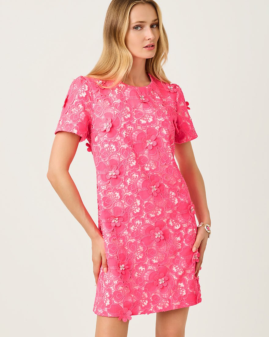 Lilly Pulitzer - Malena Lace Shift Dress - Cherry Blossom Pink Flower Pop Lace