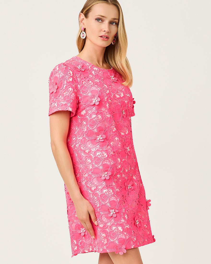 Lilly Pulitzer - Malena Lace Shift Dress - Cherry Blossom Pink Flower Pop Lace