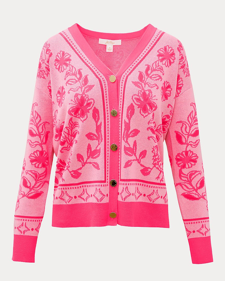 Lilly Pulitzer - Maralisa Cardigan - Conch Shell Pink Follow The Sun Jacquard