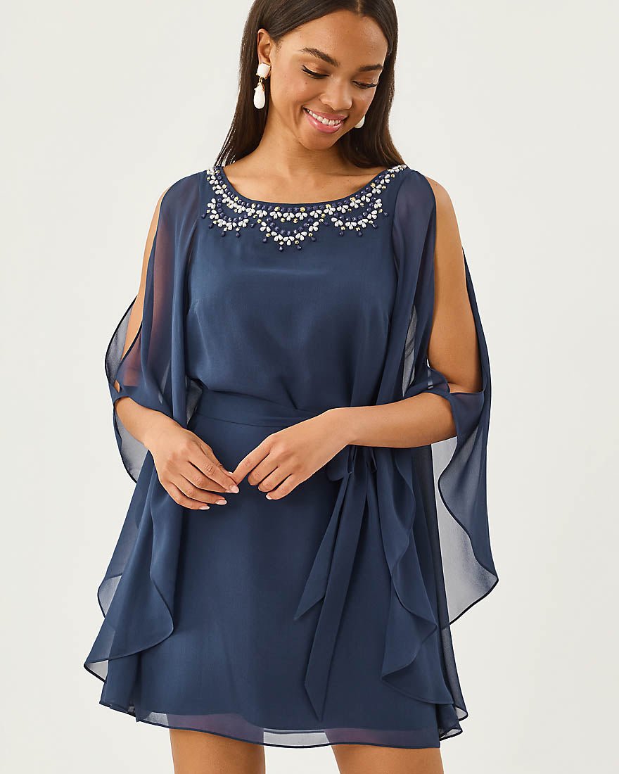 Lilly Pulitzer - Marguerite Silk Caftan Dress - Low Tide Navy