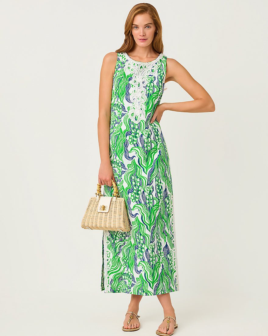 Lilly Pulitzer - Marleigh Stretch Maxi Shift Dress - Putting Green Oversized Lilly Of The Valley