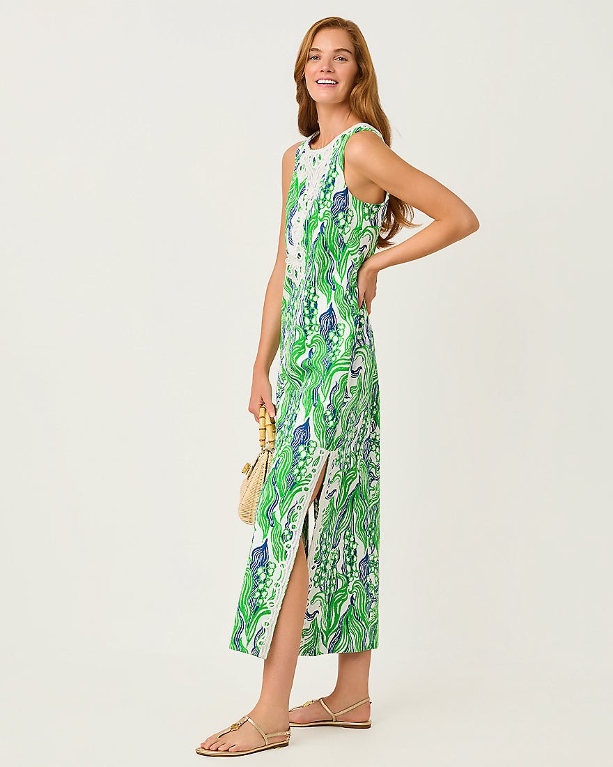 Lilly Pulitzer - Marleigh Stretch Maxi Shift Dress - Putting Green Oversized Lilly Of The Valley