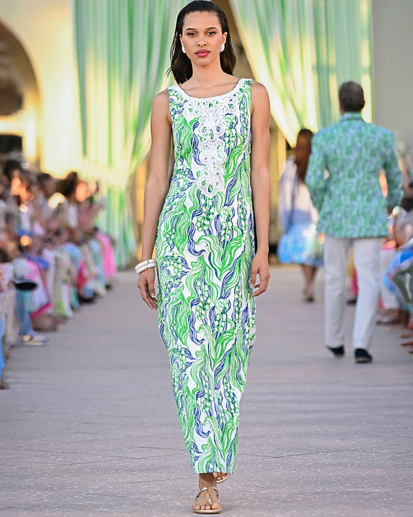 Lilly Pulitzer - Marleigh Stretch Maxi Shift Dress - Putting Green Oversized Lilly Of The Valley