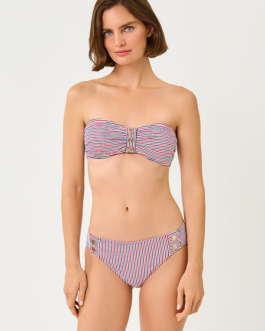 Lilly Pulitzer - Melita Bandeau Bikini Top - Resort White X Paradise Punch X Starlight Navy Seersucker Stripe