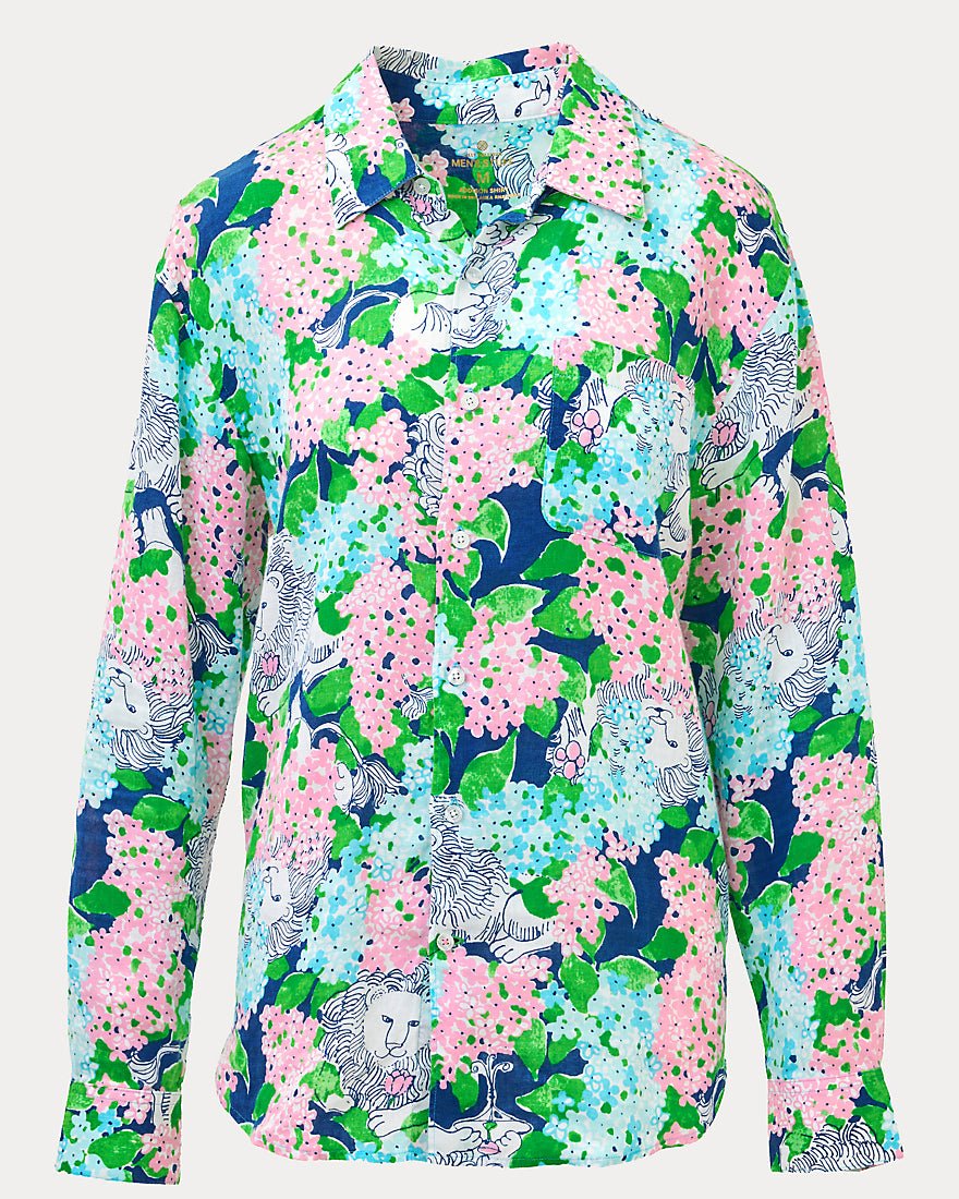 Lilly Pulitzer - Mens Stuff Addison Shirt - Starlight Navy Lydia The Lion