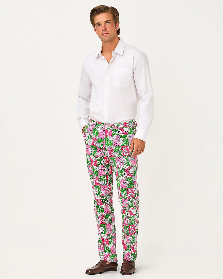 Lilly Pulitzer - Mens Stuff Mizner Stretch Pant - Cherry Blossom Pink Lil Chicken Check