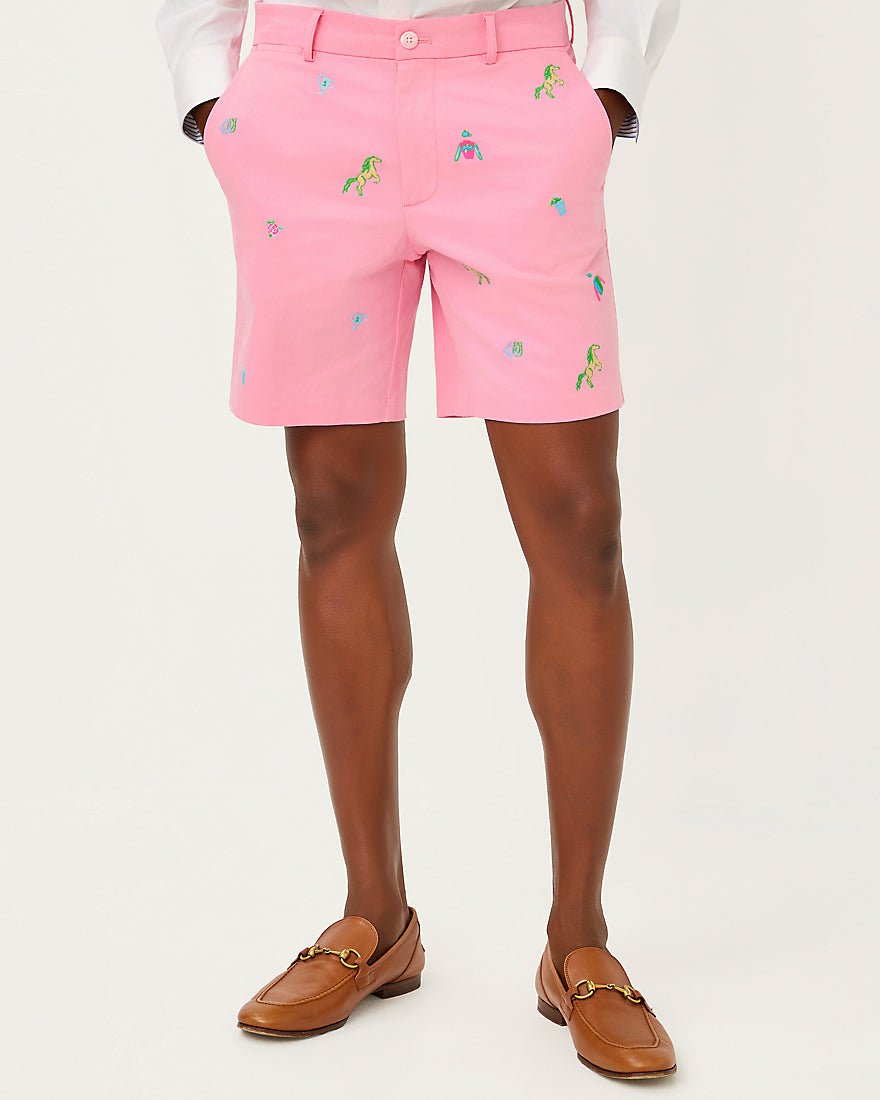 Lilly Pulitzer - Mens Stuff Volk Stretch Short - Conch Shell Pink Derby Ditsy Embroidery