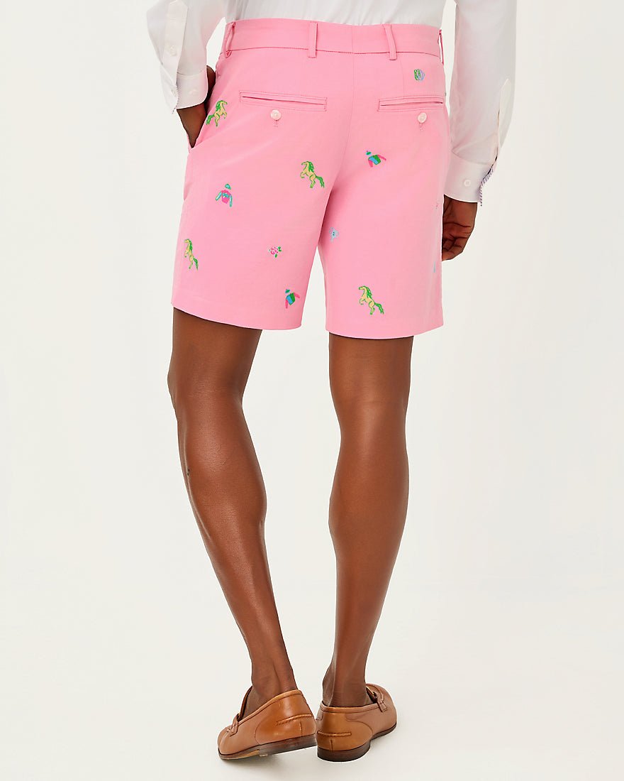 Lilly Pulitzer - Mens Stuff Volk Stretch Short - Conch Shell Pink Derby Ditsy Embroidery