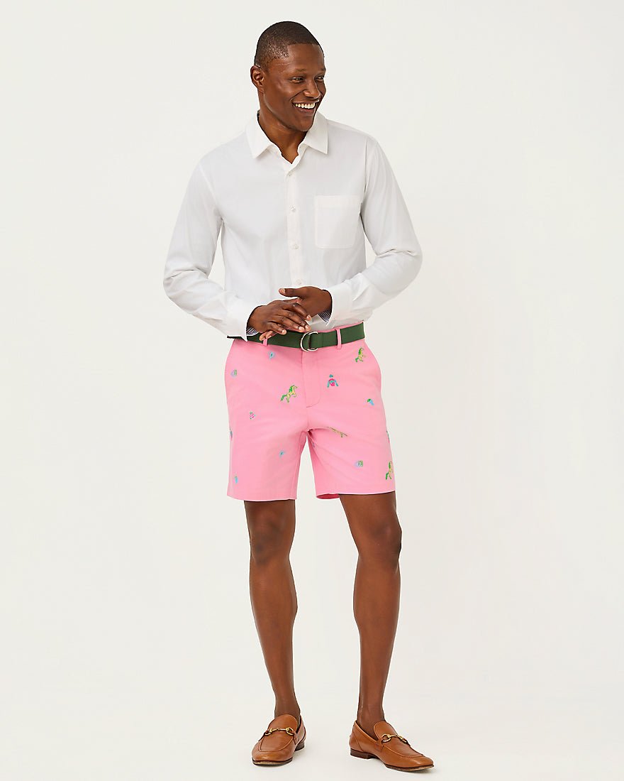 Lilly Pulitzer - Mens Stuff Volk Stretch Short - Conch Shell Pink Derby Ditsy Embroidery