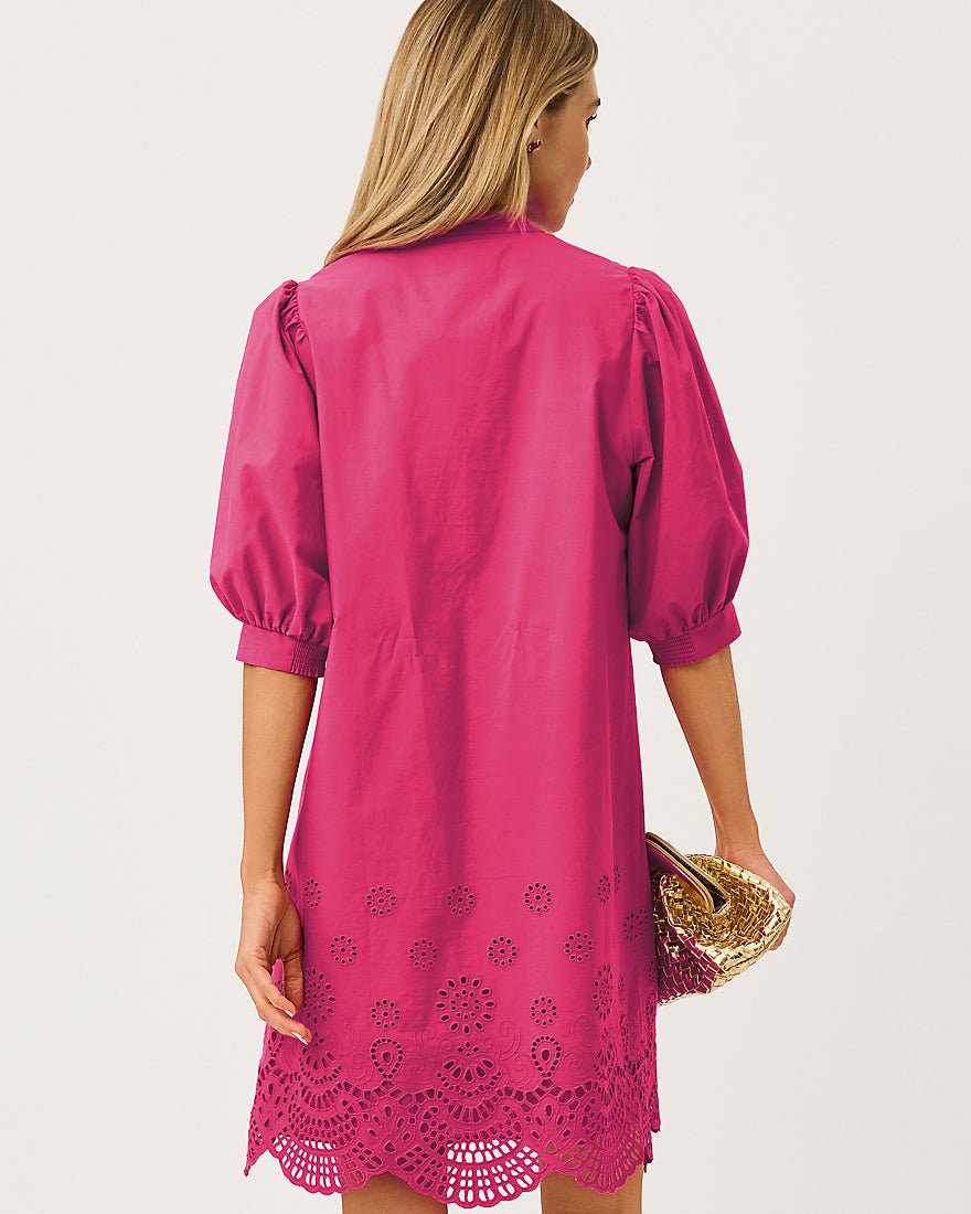 Lilly Pulitzer - Mialeigh Elbow Sleeve Dress - Berry Bouquet Scalloped Eyelet Border Poplin
