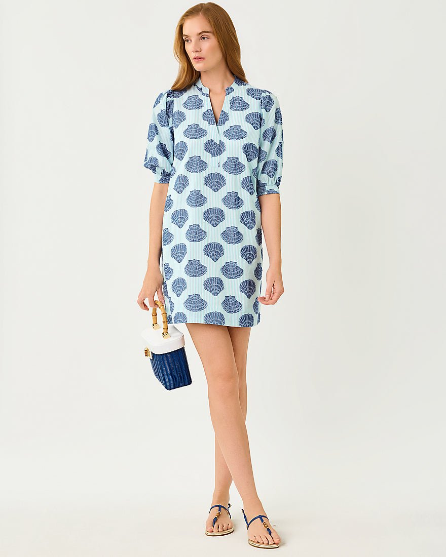 Lilly Pulitzer - Mialeigh Elbow Sleeve Dress - Day Dream Blue Seashell Jacquard Yarn Dyed Stripe