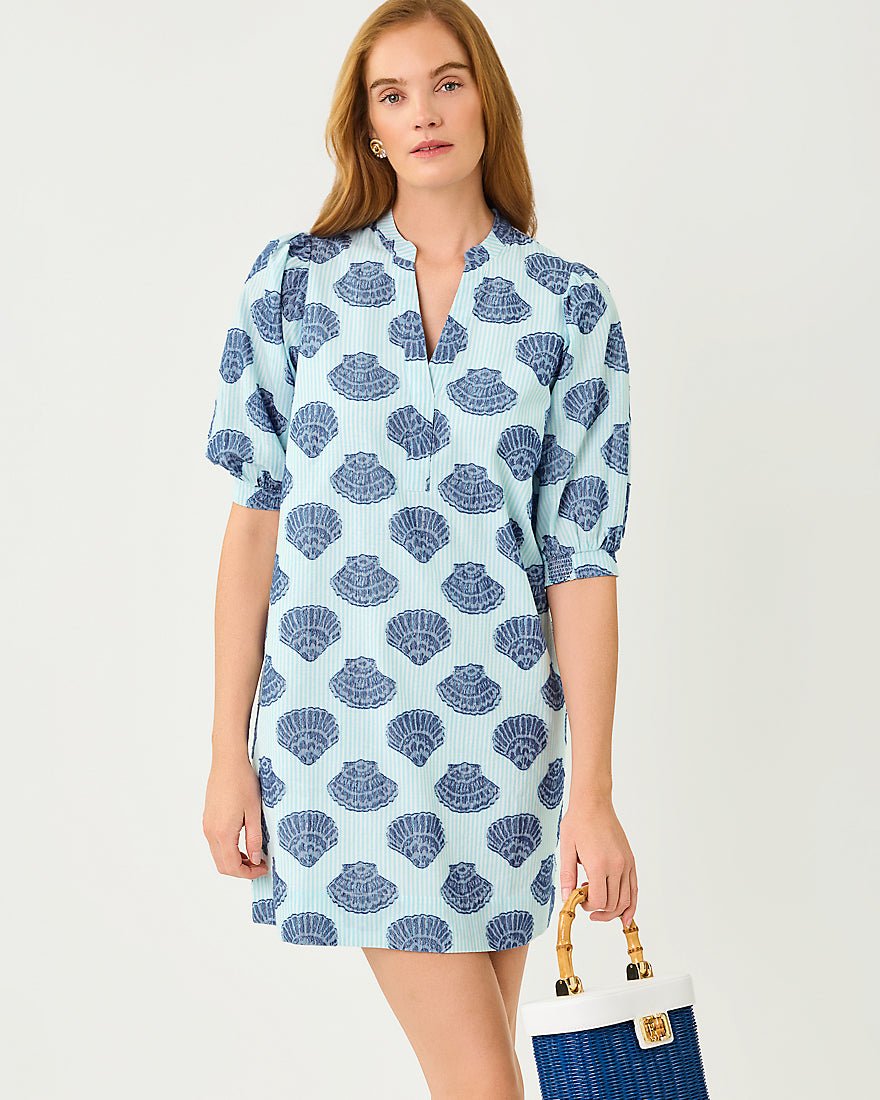 Lilly Pulitzer - Mialeigh Elbow Sleeve Dress - Day Dream Blue Seashell Jacquard Yarn Dyed Stripe