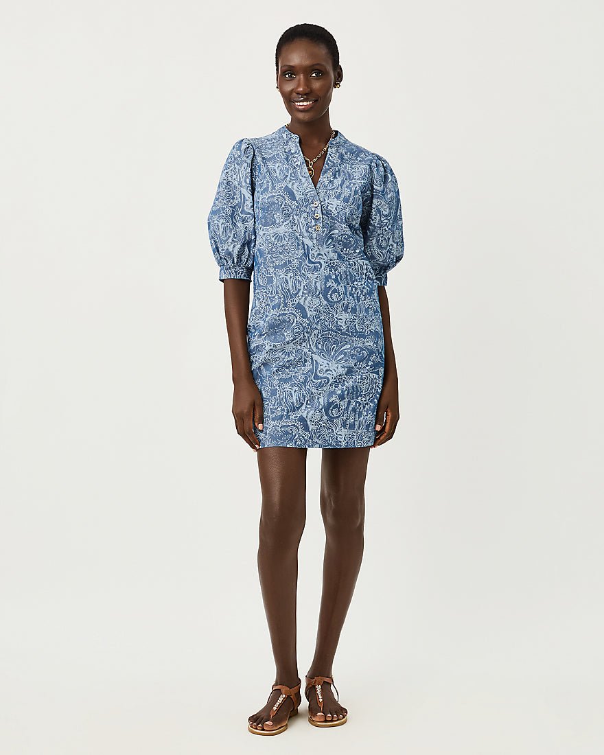 Lilly Pulitzer - Mialeigh Elbow Sleeve Dress - Indigo All Day Chambray Paisley Parade Pigment