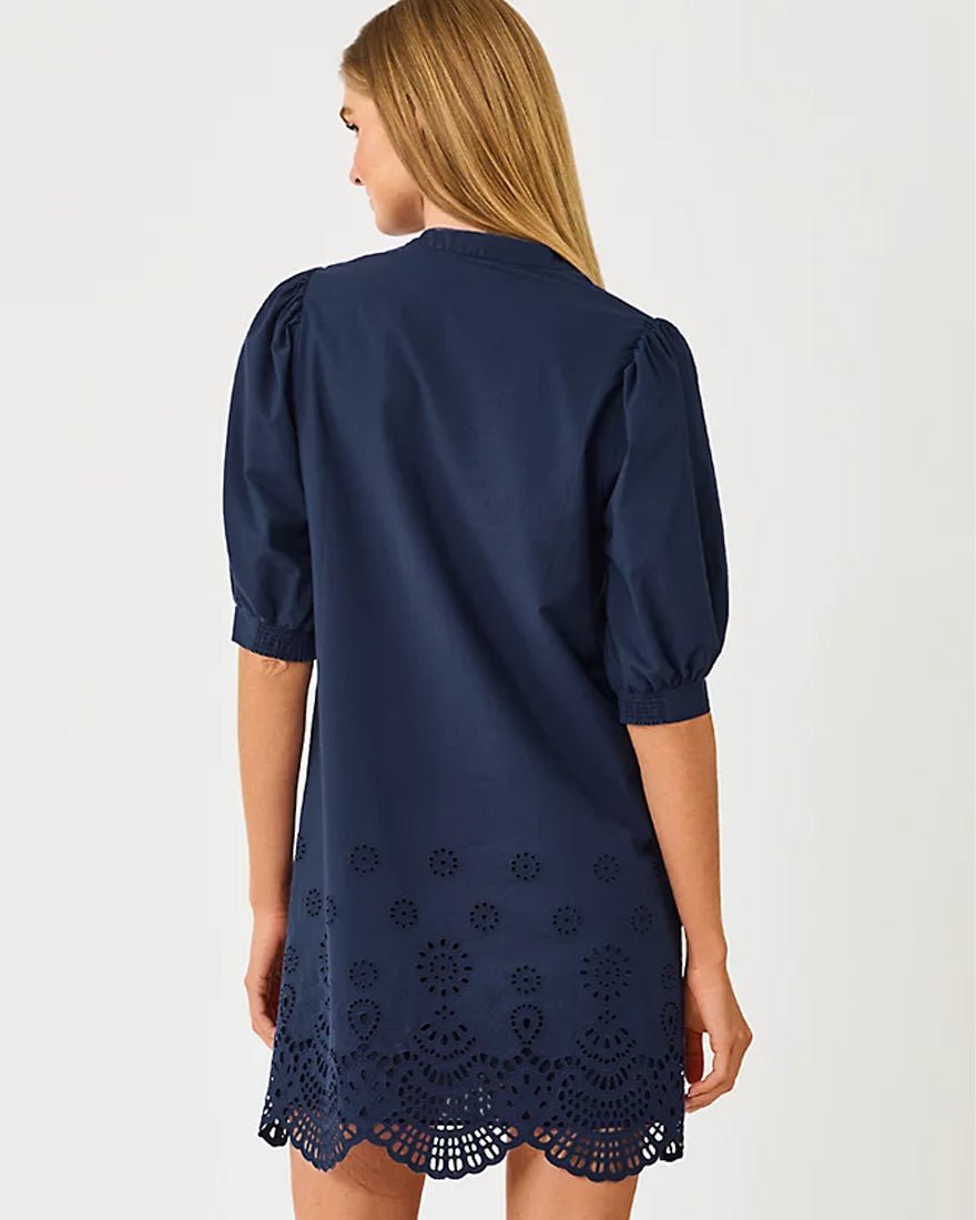 Lilly Pulitzer - Mialeigh Elbow Sleeve Dress - Low Tide Navy Scalloped Eyelet Border Poplin