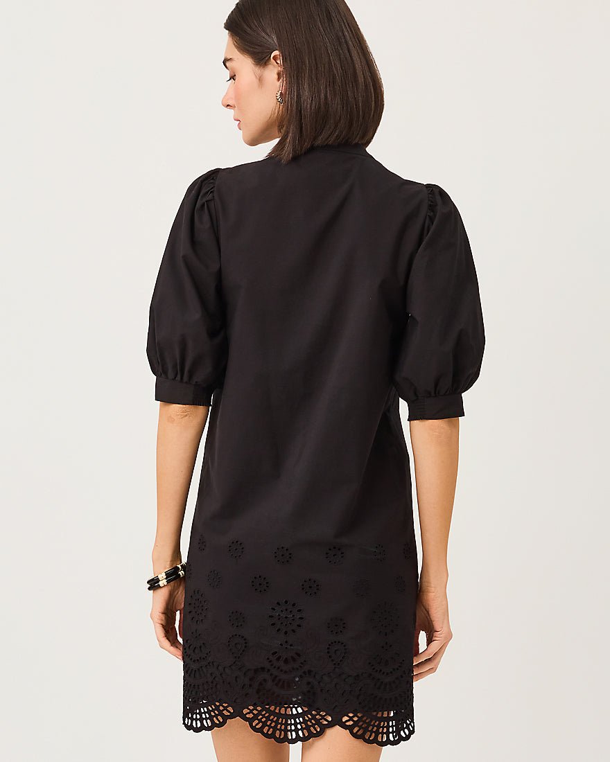 Lilly Pulitzer - Mialeigh Elbow Sleeve Dress - Noir Scalloped Eyelet Border Poplin