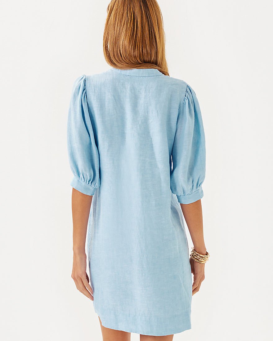 Lilly Pulitzer - Mialeigh Elbow Sleeve Linen Dress - Blue Peri X Resort White