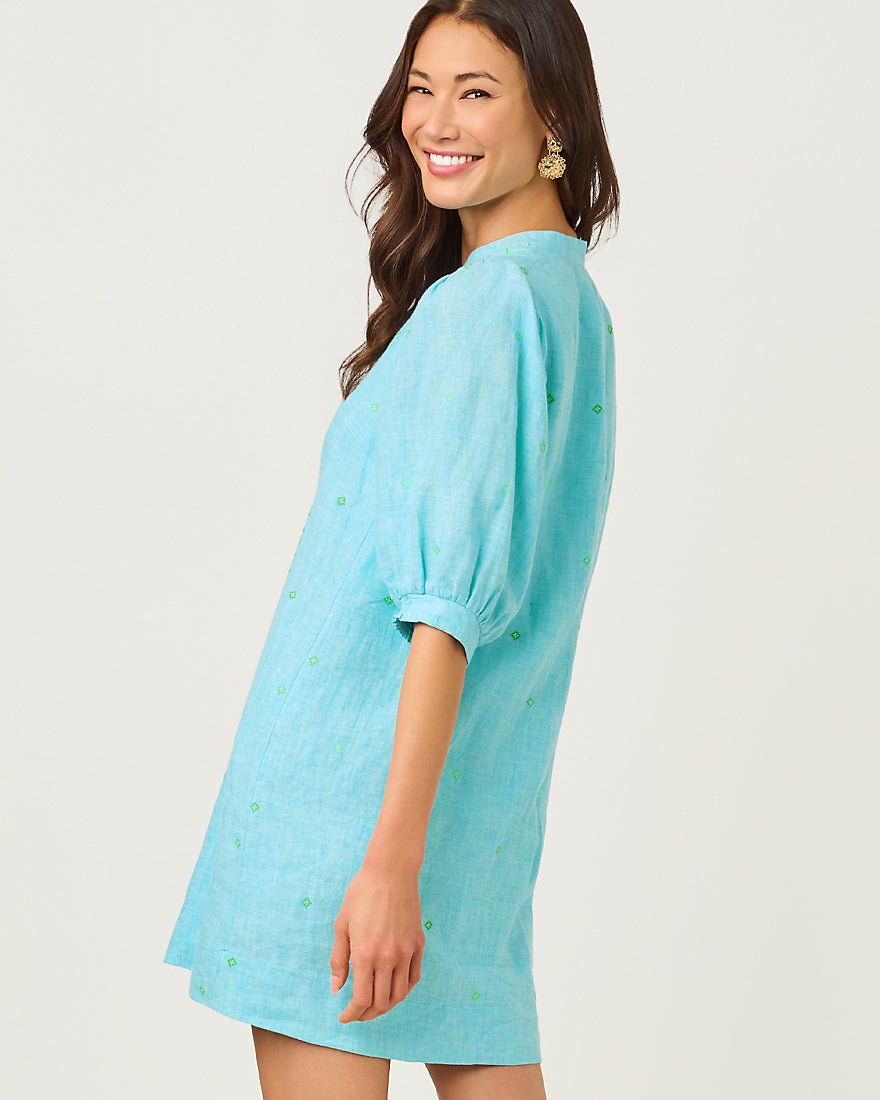 Lilly Pulitzer - Mialeigh Elbow Sleeve Linen Dress - Capri Blue X Resort White
