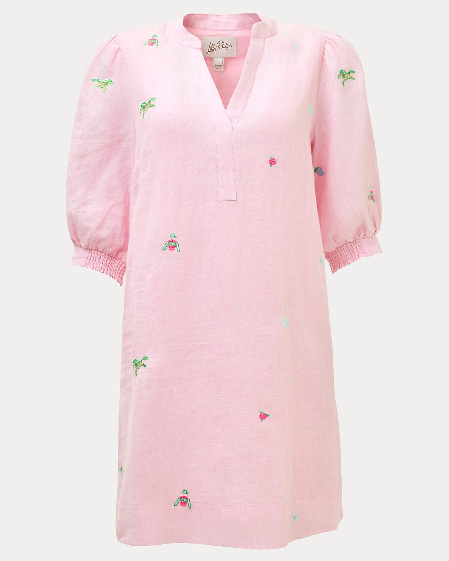 Lilly Pulitzer - Mialeigh Elbow Sleeve Linen Dress - Conch Shell Pink Derby Ditsy Embroidery