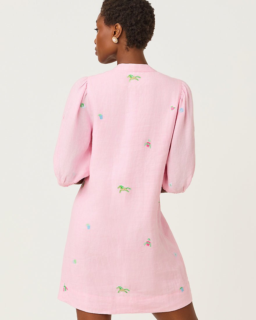 Lilly Pulitzer - Mialeigh Elbow Sleeve Linen Dress - Conch Shell Pink Derby Ditsy Embroidery